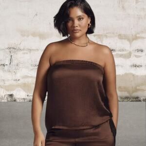 Anthropologie NWT Strapless Textured Top Fondue Fudge/ Brown Large